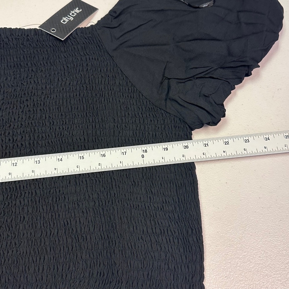 City Chic Dylan Top Black‎ Smocked Puff Sleeve Square Neck Plus Size XXL 24 NEW - Picture 3 of 6